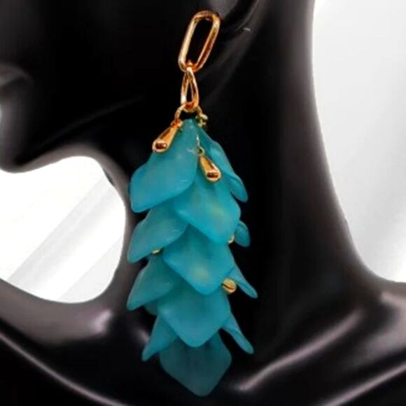 BRAND NEW NATASHA STATEMENT COLORED PETAL DROP EARRINGS - Picture 1 of 13
